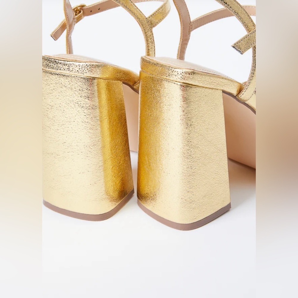 Gold Platform Block Heel Sandals - Picture 3 of 8